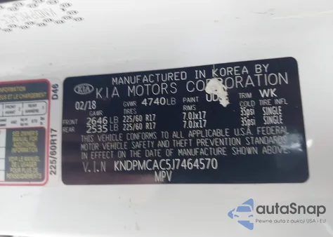 2018 Kia Sportage Lx z USA, uszkodzony, nr VIN KNDPMCAC5J7464570